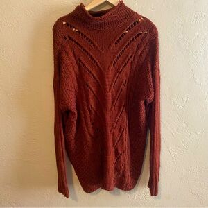 Charlotte Russe Rust Brown Mock Neck Long Tunic Knit lightweight Sweater Sz M